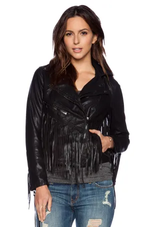 Western Fringe Black Leather Jacket for Women Cowgirl WFJ762