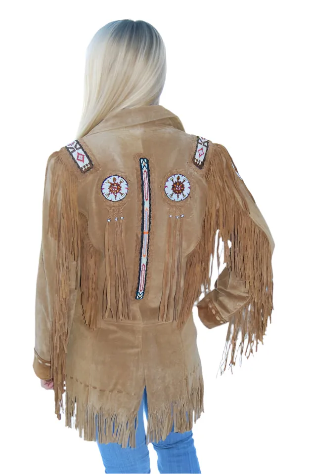 Western Fringe Brown Suede Leather Beaded Jacket for Women WFJ510