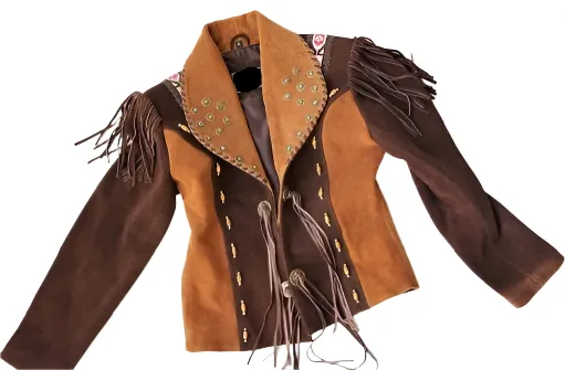 Western Fringe Brown Suede Leather Beaded Jacket for Women WFJ511