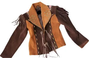 Western Fringe Brown Suede Leather Beaded Jacket for Women WFJ511