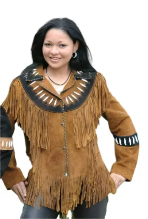 Western Fringe Brown Suede Leather Jacket for Women WFJ521