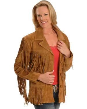 Western Fringe Brown Suede Leather Jacket for Women WFJ546