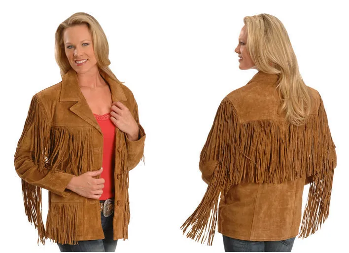 Western Fringe Brown Suede Leather Jacket for Women WFJ546