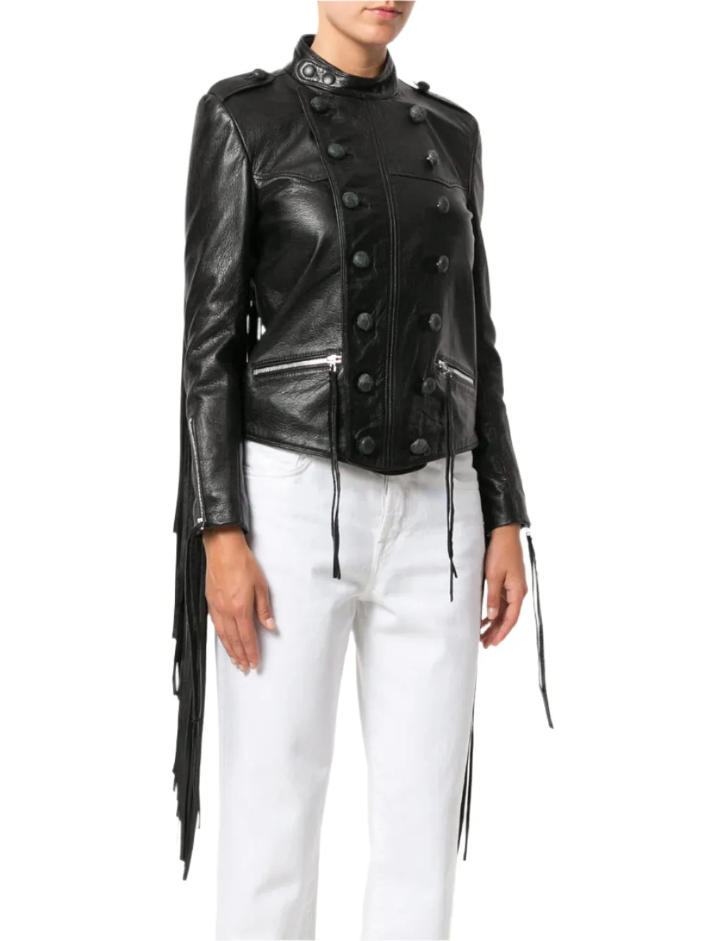 Western Long Fringe Black Leather Jacket for Women Cowgirl WFJ751