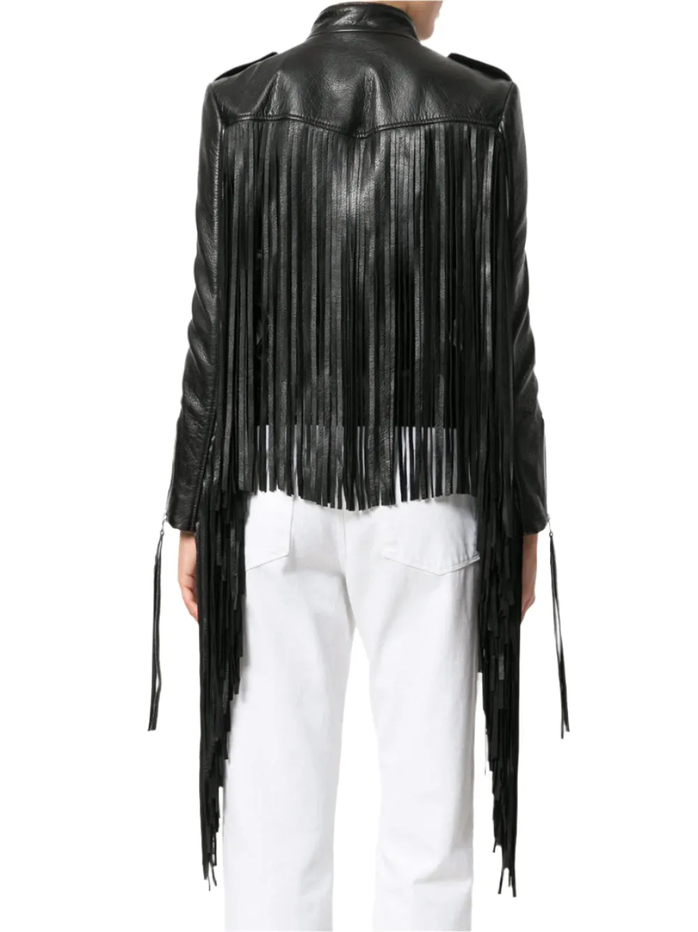 Western Long Fringe Black Leather Jacket for Women Cowgirl WFJ751