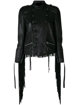 Western Long Fringe Black Leather Jacket for Women Cowgirl WFJ751