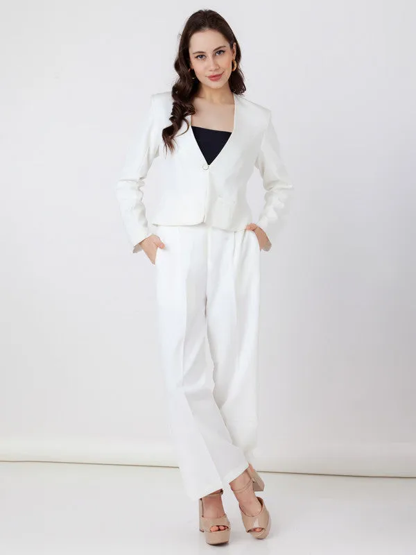 White Solid Fitted Blazer