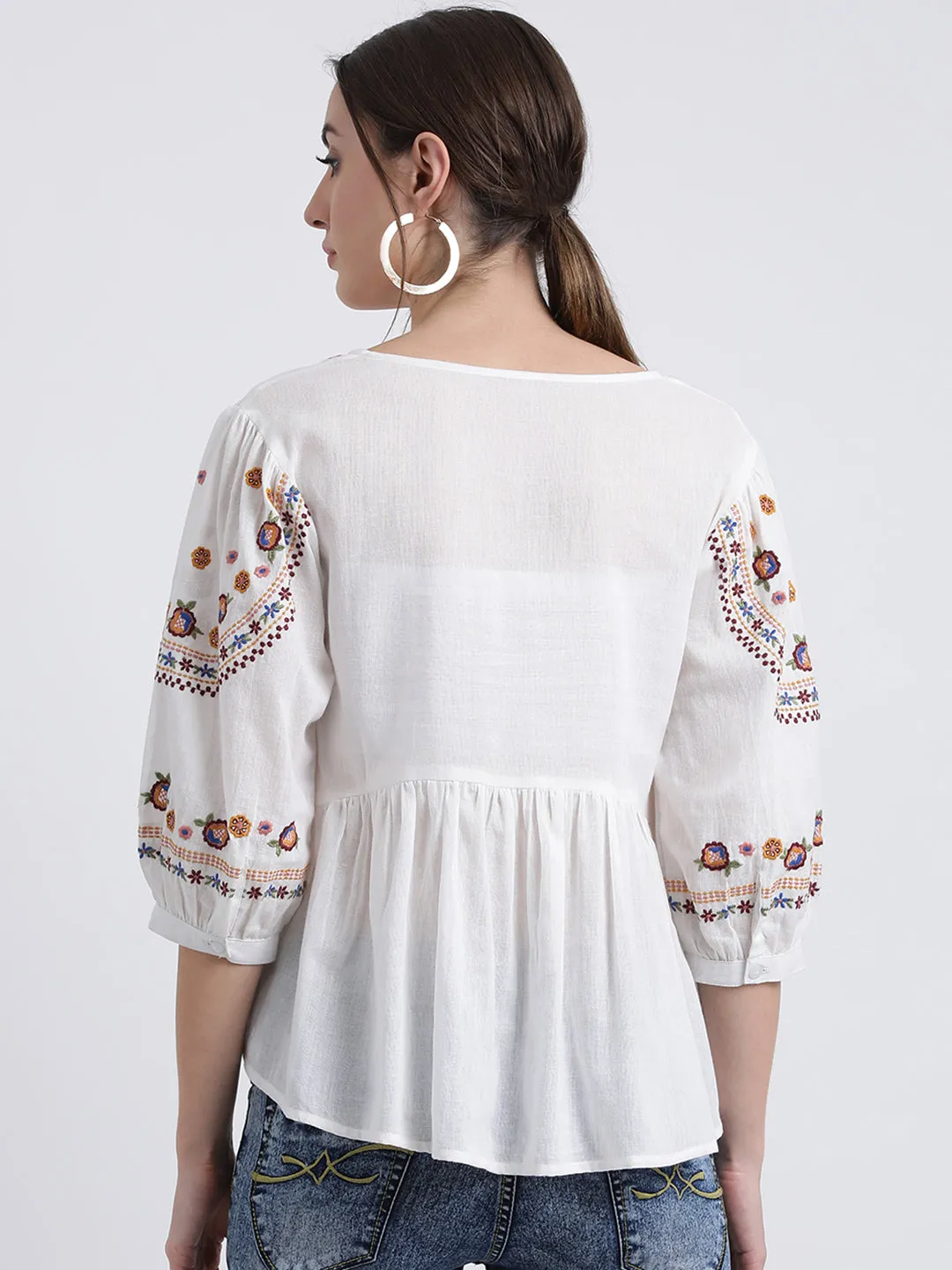 White Solid Peplum Top
