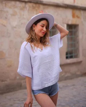 White V-Neck Blouse