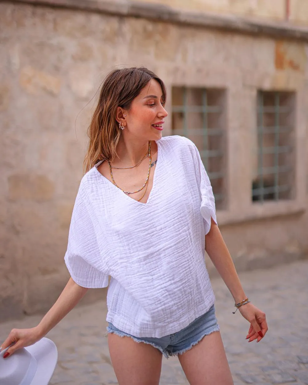 White V-Neck Blouse