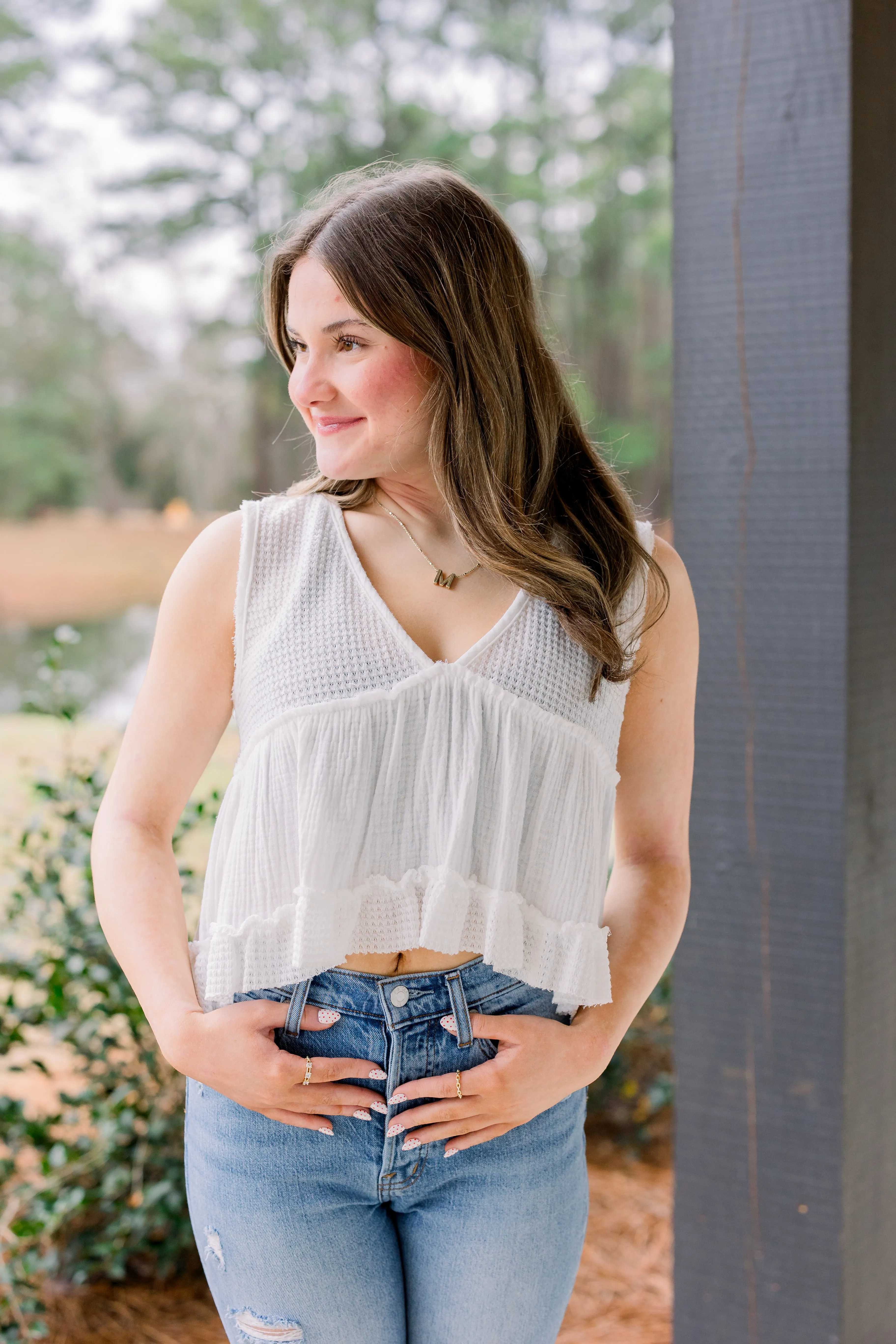 White V Neck Top