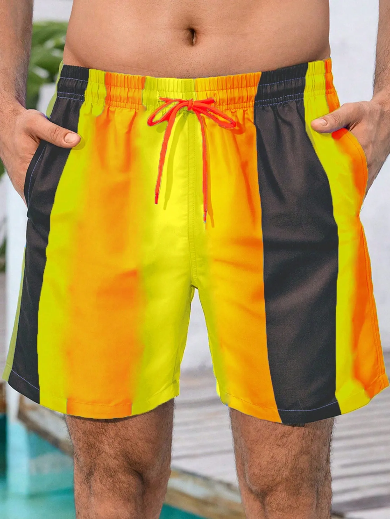 Wide leg beach pants| Men's Striped Drawstring Wide-Leg Beach