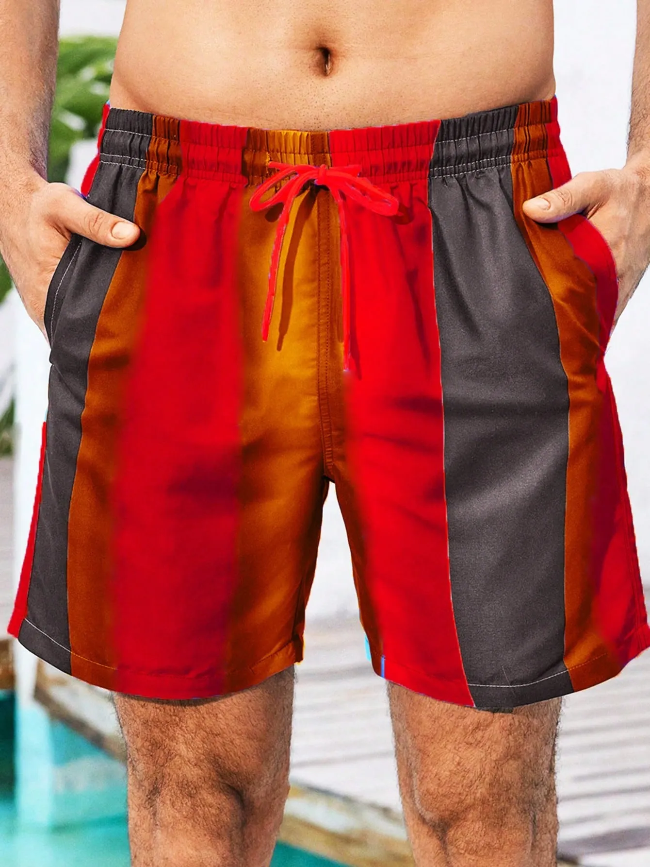 Wide leg beach pants| Men's Striped Drawstring Wide-Leg Beach