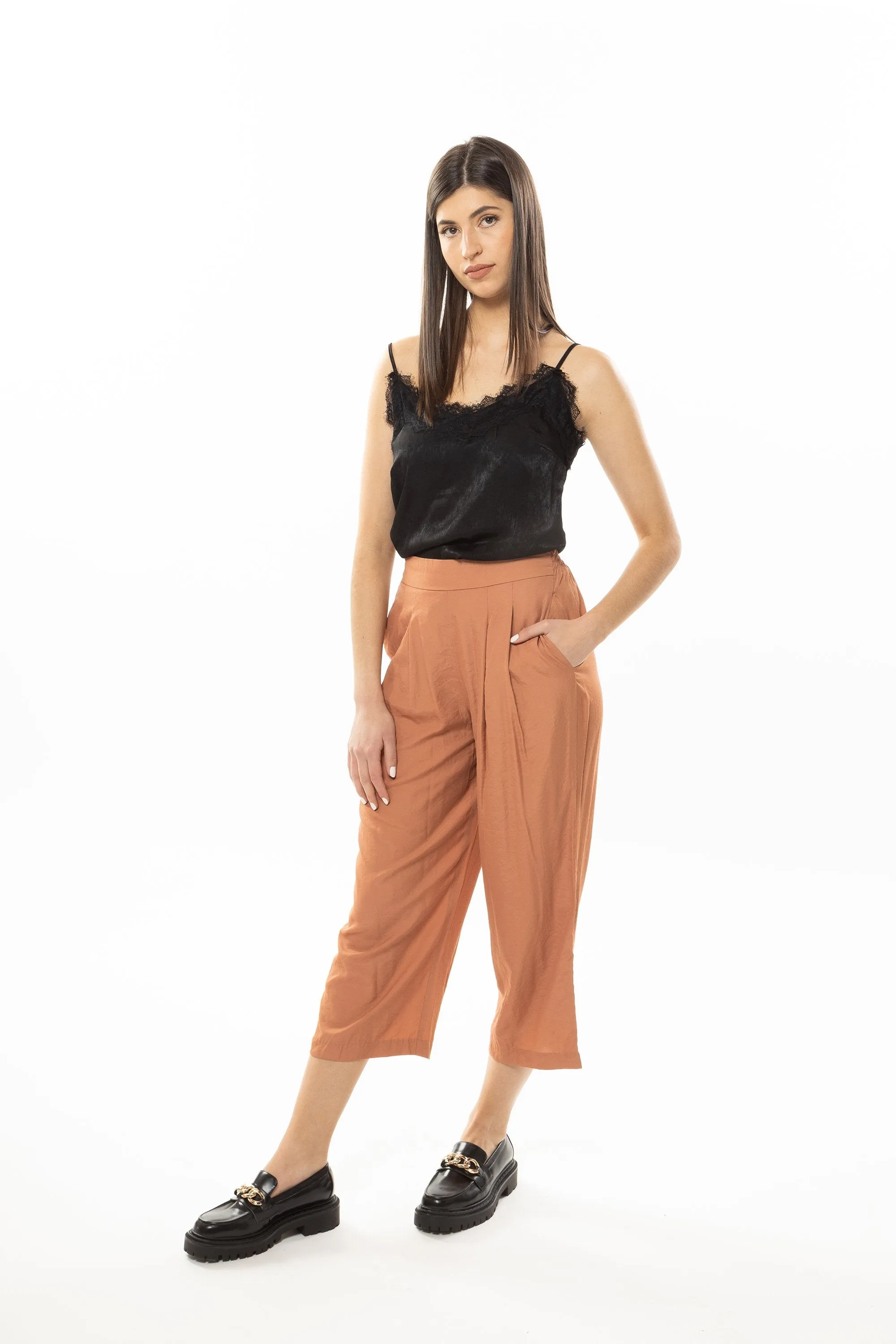 Wide Leg Crop Pants - Brick