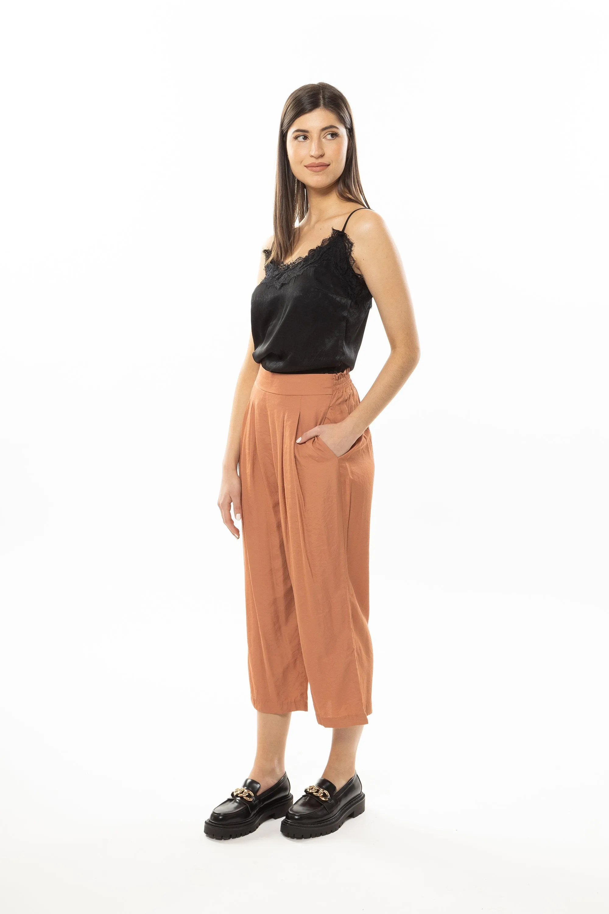 Wide Leg Crop Pants - Brick