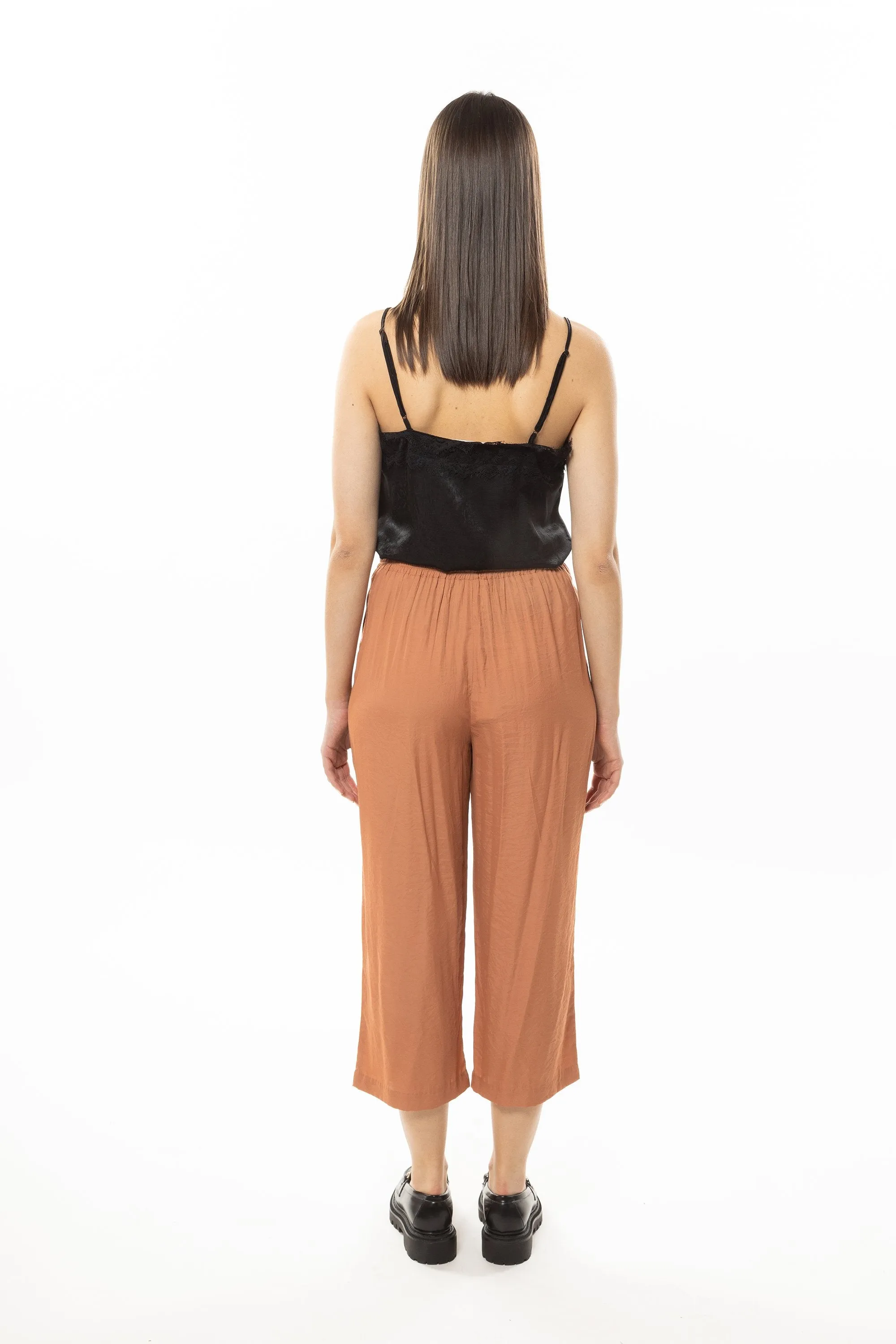 Wide Leg Crop Pants - Brick
