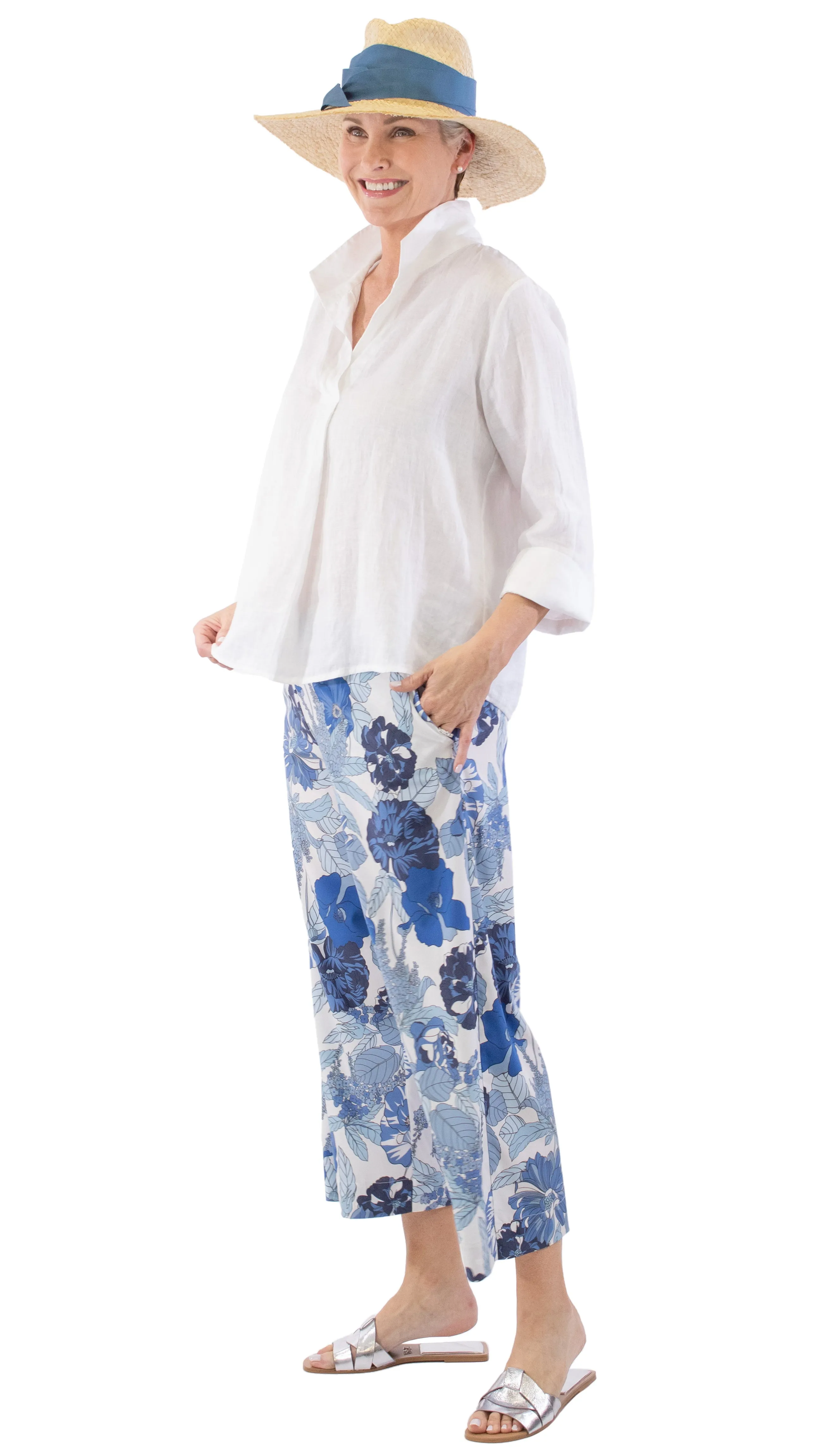 Wide Leg Floral Pants - Riviera