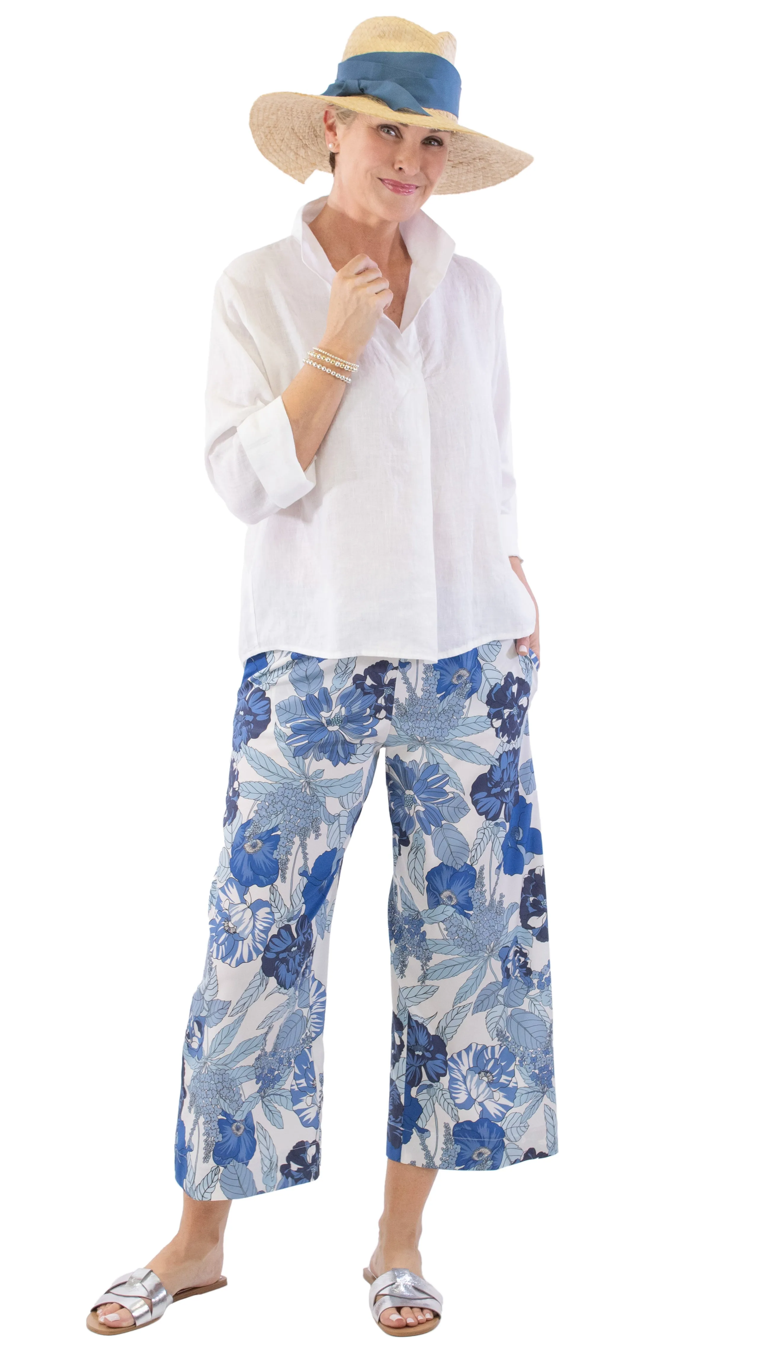Wide Leg Floral Pants - Riviera