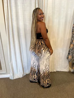 Wide Leg Printed Pants W Bra Top