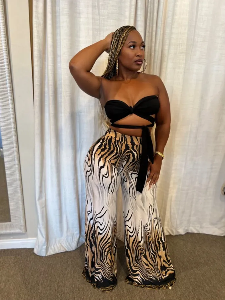 Wide Leg Printed Pants W Bra Top