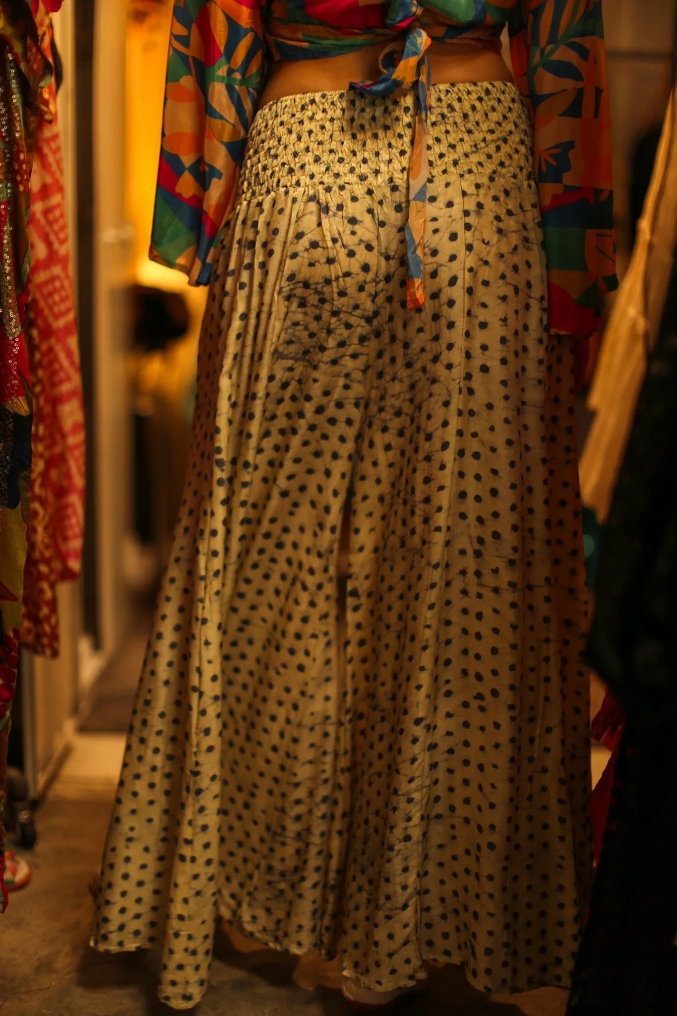 WIDE LEG SILK PANTS RUBY