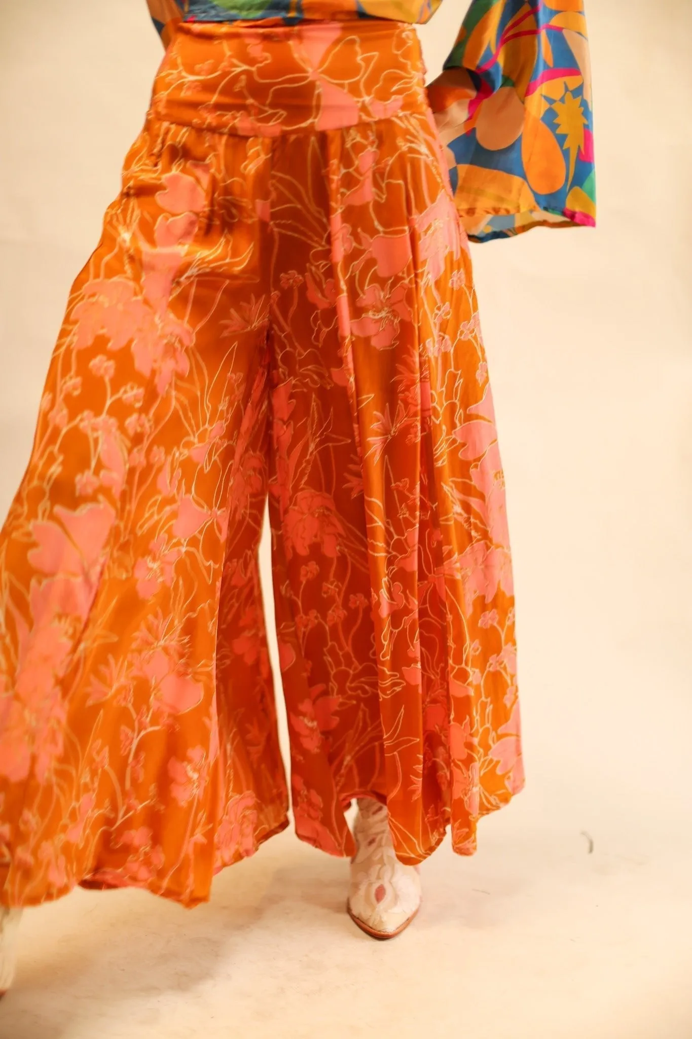WIDE LEG SILK PANTS RUBY