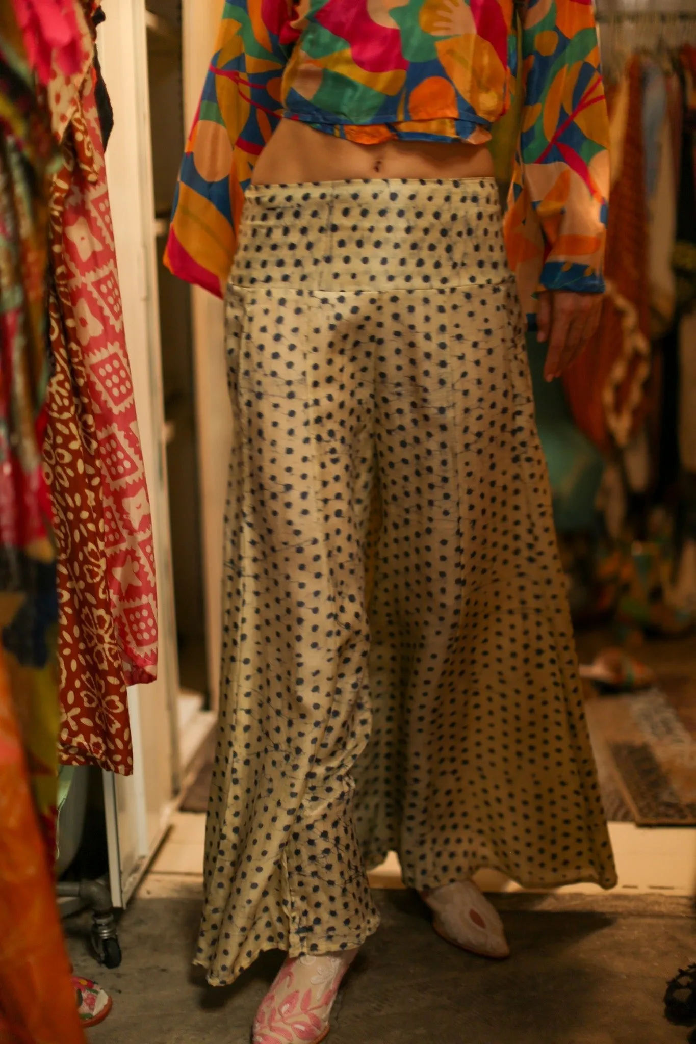 WIDE LEG SILK PANTS RUBY