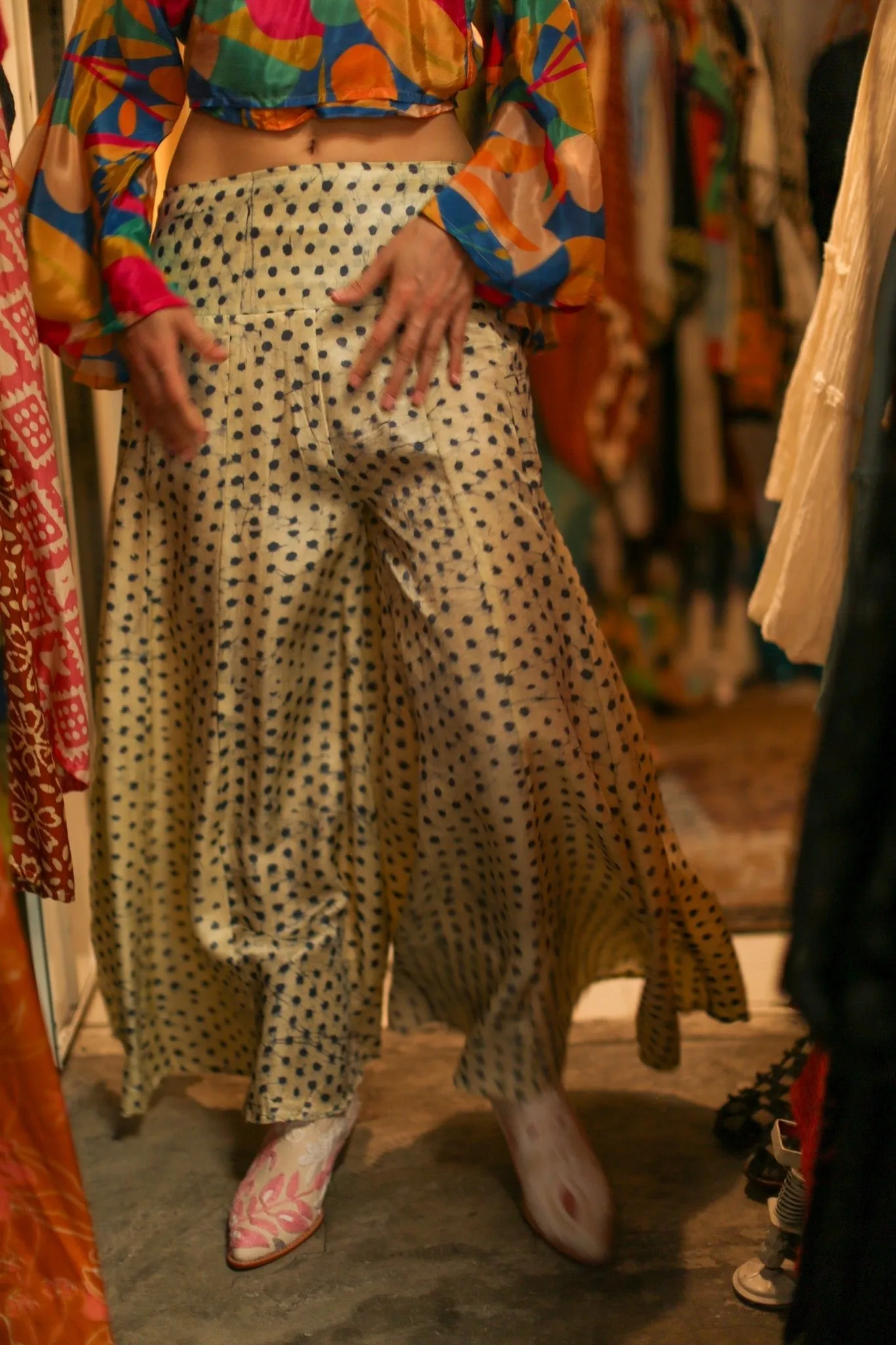 WIDE LEG SILK PANTS RUBY