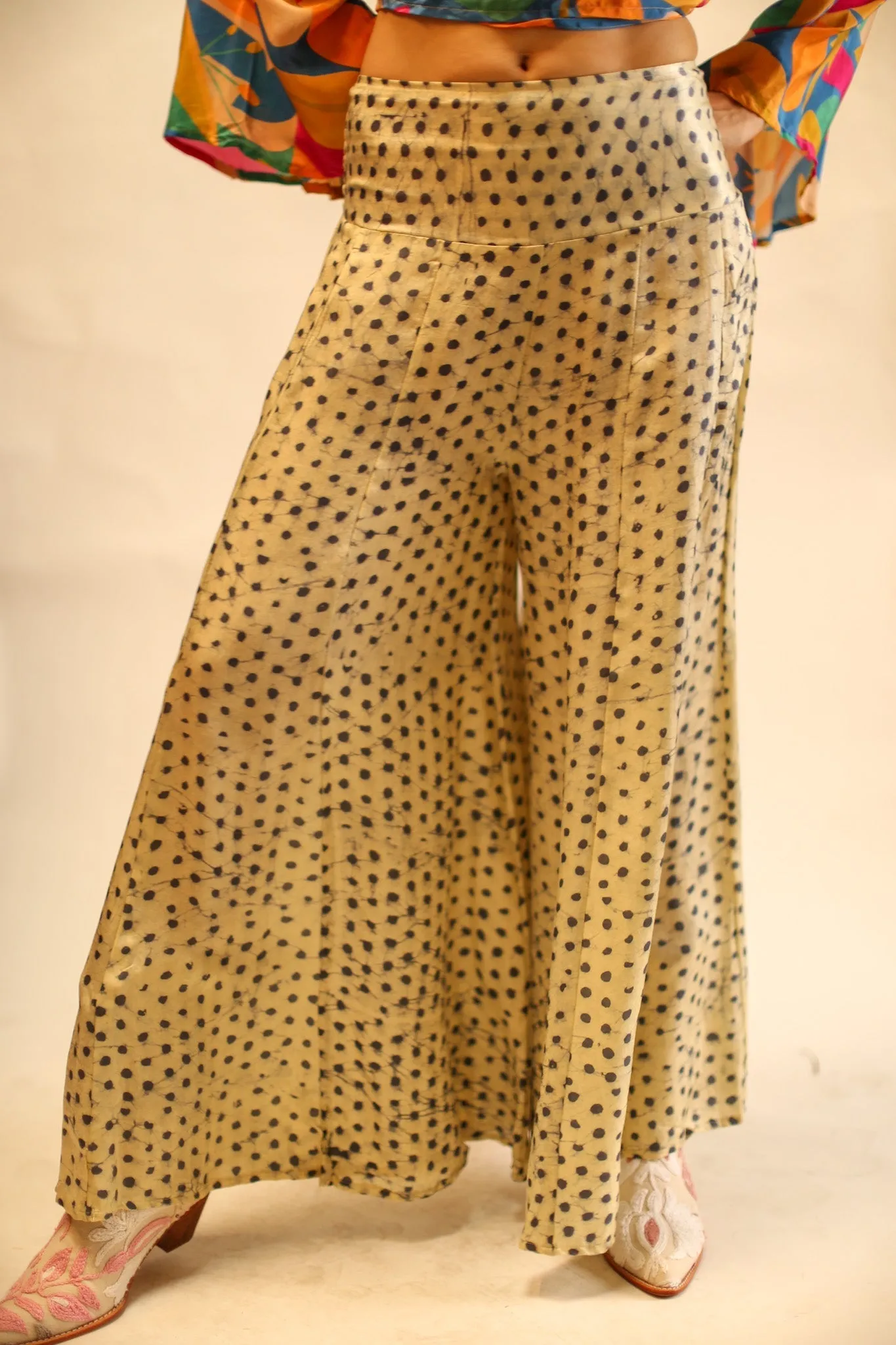 WIDE LEG SILK PANTS RUBY