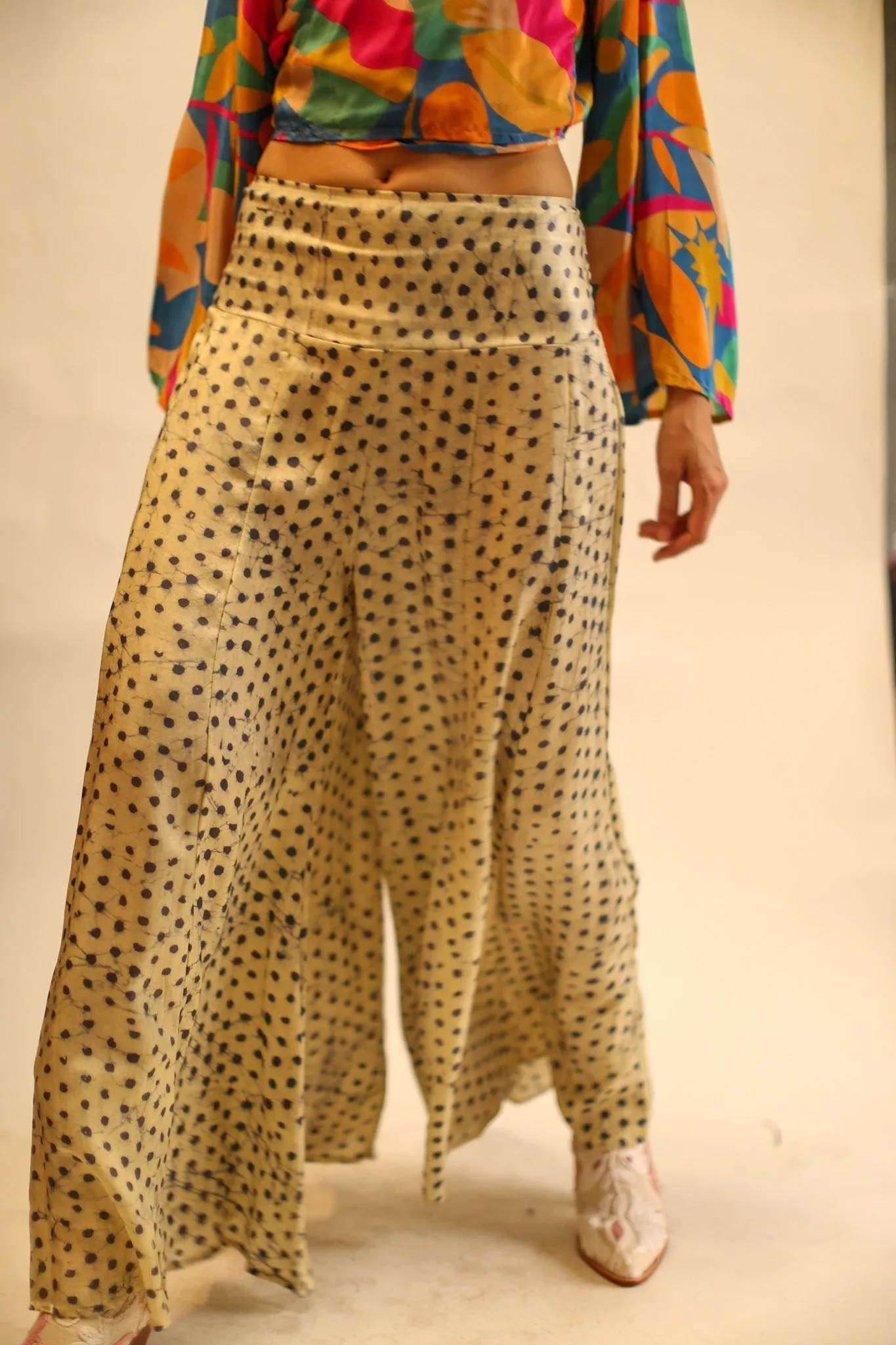 WIDE LEG SILK PANTS RUBY