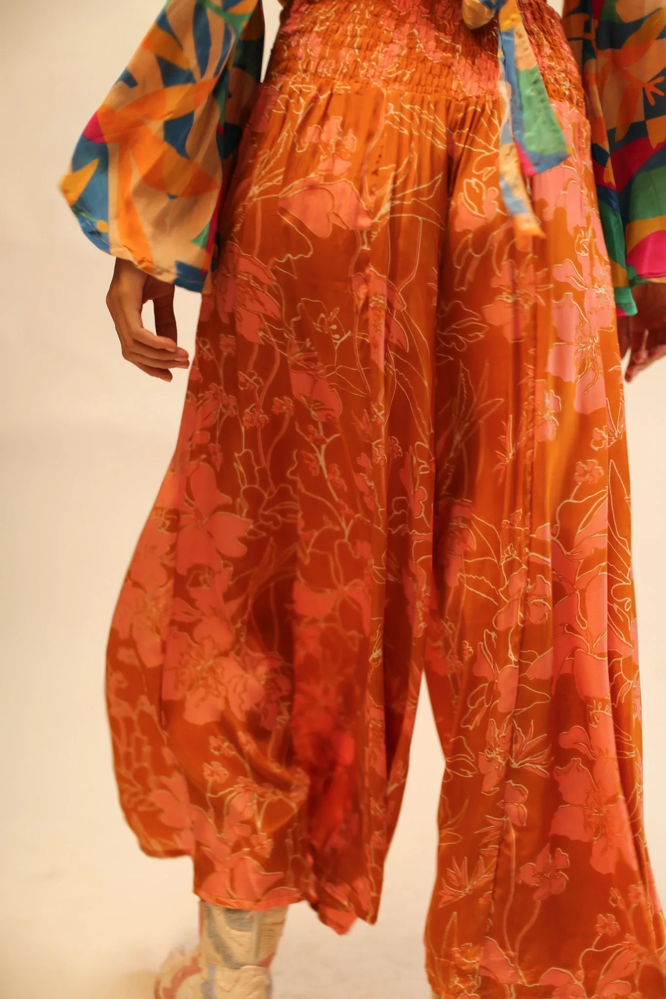 WIDE LEG SILK PANTS RUBY