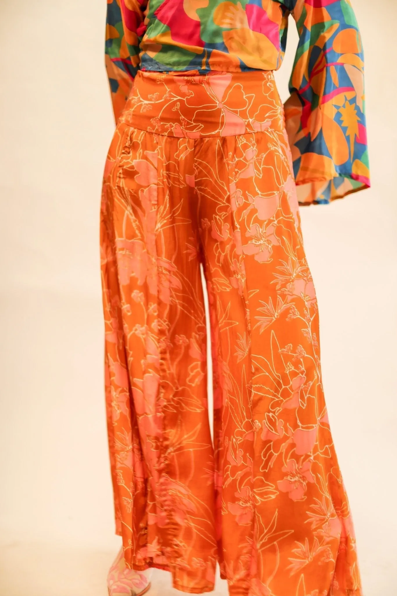 WIDE LEG SILK PANTS RUBY
