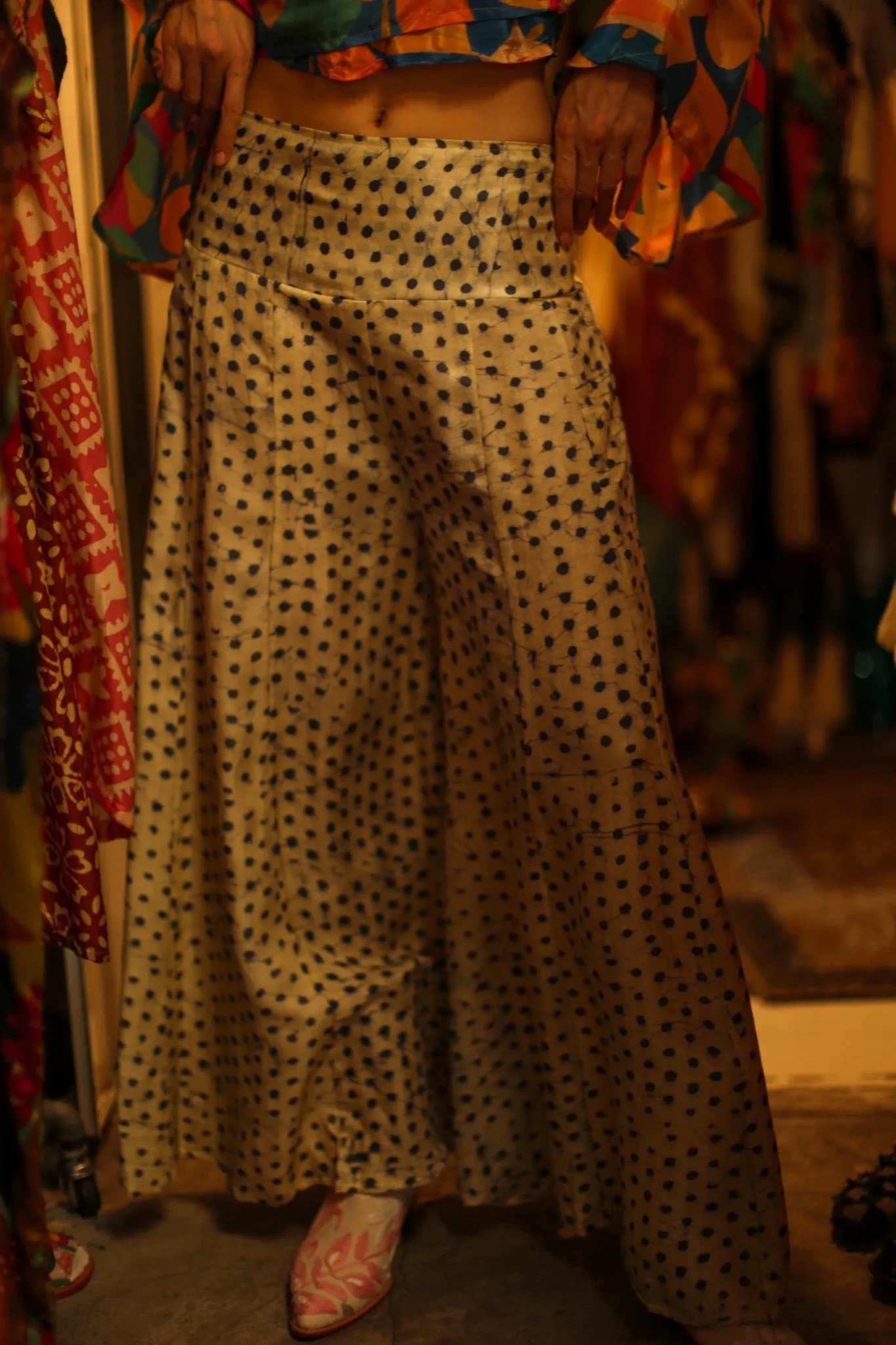 WIDE LEG SILK PANTS RUBY