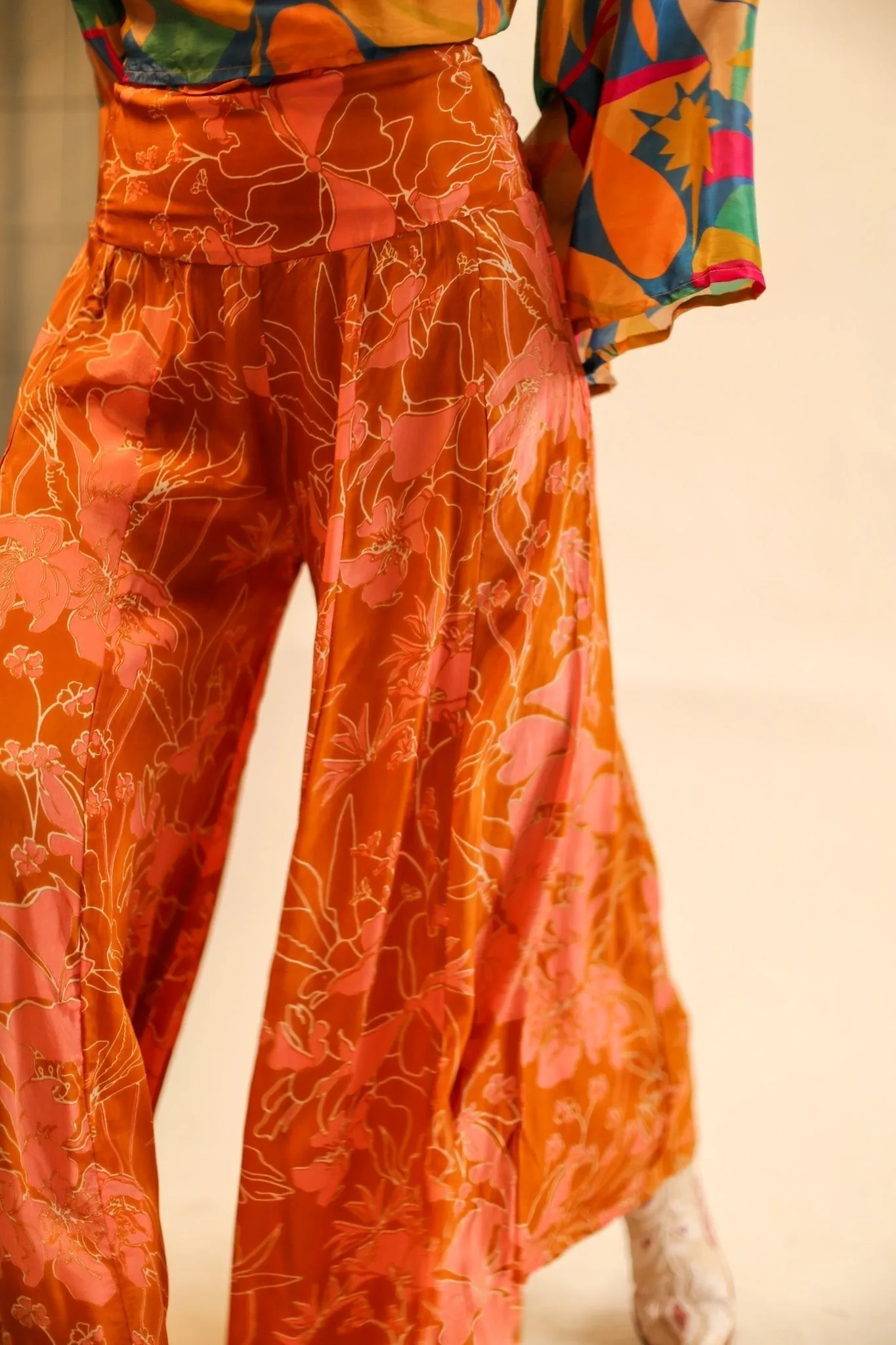WIDE LEG SILK PANTS RUBY