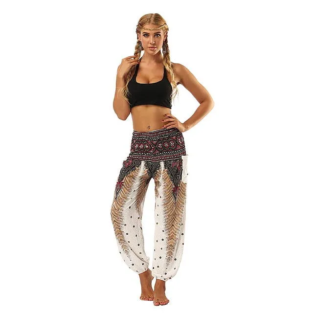 Women Loose Yoga Pants Floral Print Wide Leg Trousers