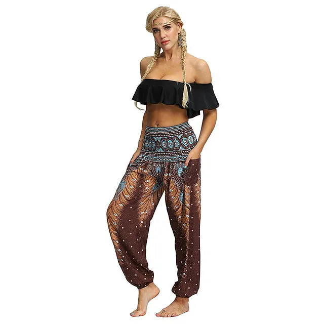 Women Loose Yoga Pants Floral Print Wide Leg Trousers