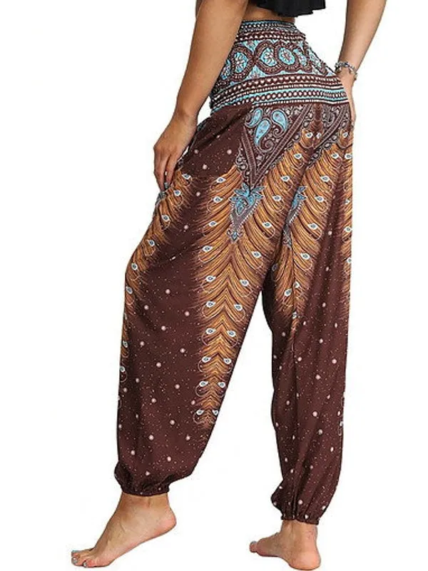 Women Loose Yoga Pants Floral Print Wide Leg Trousers