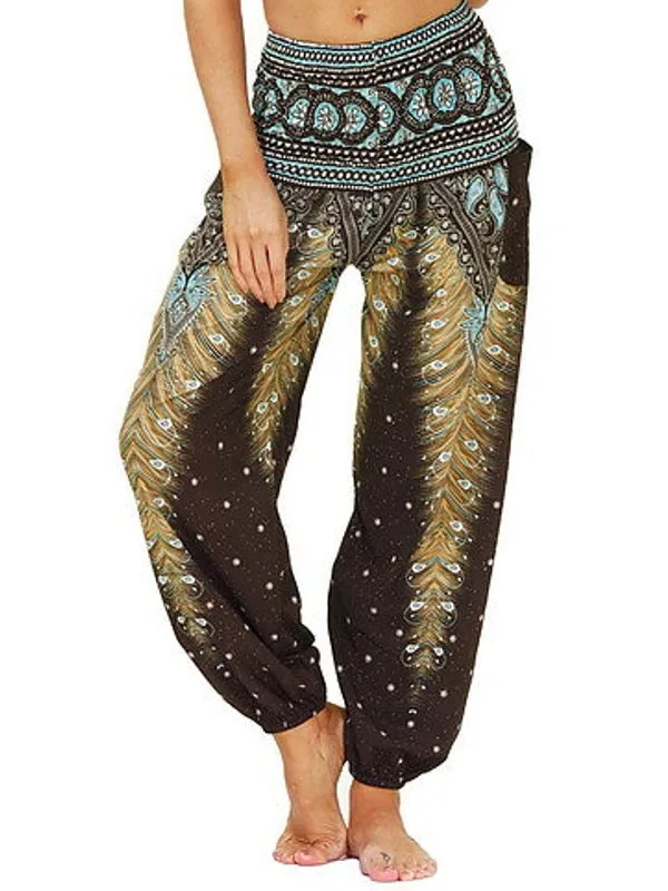 Women Loose Yoga Pants Floral Print Wide Leg Trousers
