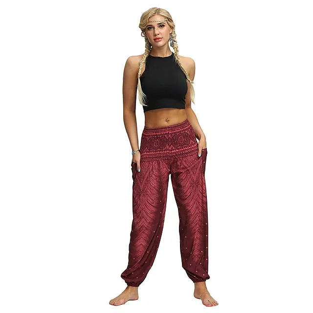 Women Loose Yoga Pants Floral Print Wide Leg Trousers