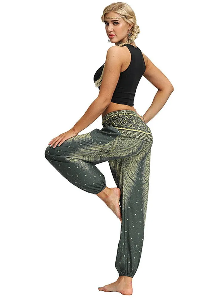 Women Loose Yoga Pants Floral Print Wide Leg Trousers
