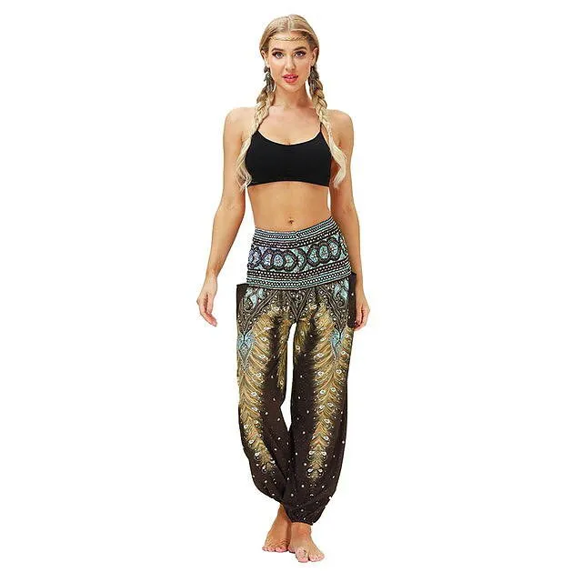 Women Loose Yoga Pants Floral Print Wide Leg Trousers