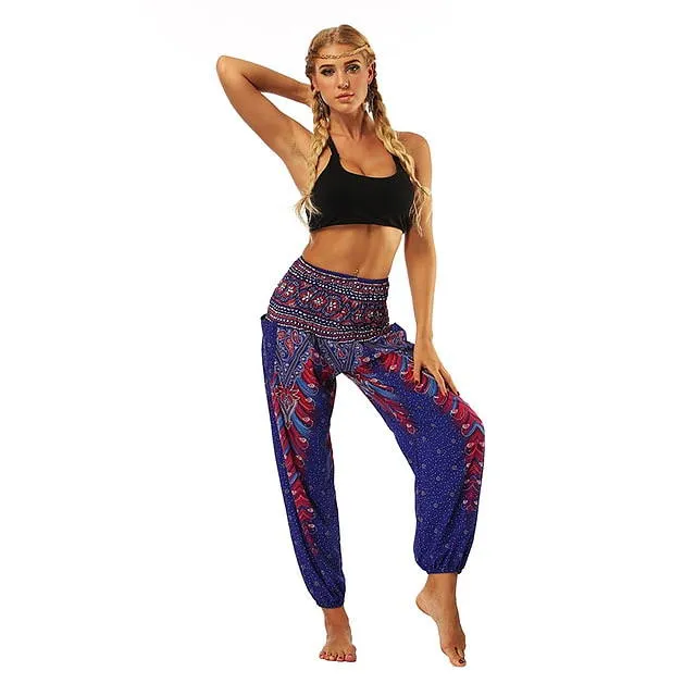 Women Loose Yoga Pants Floral Print Wide Leg Trousers