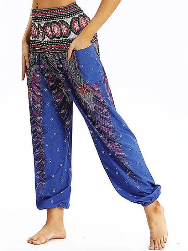 Women Loose Yoga Pants Floral Print Wide Leg Trousers