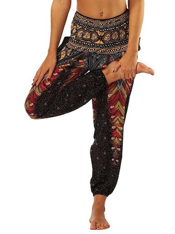 Women Loose Yoga Pants Floral Print Wide Leg Trousers