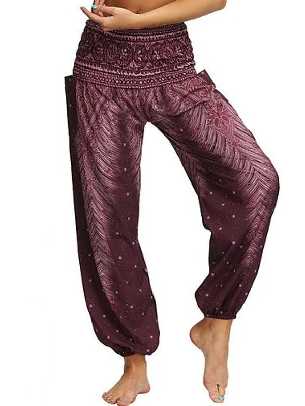 Women Loose Yoga Pants Floral Print Wide Leg Trousers