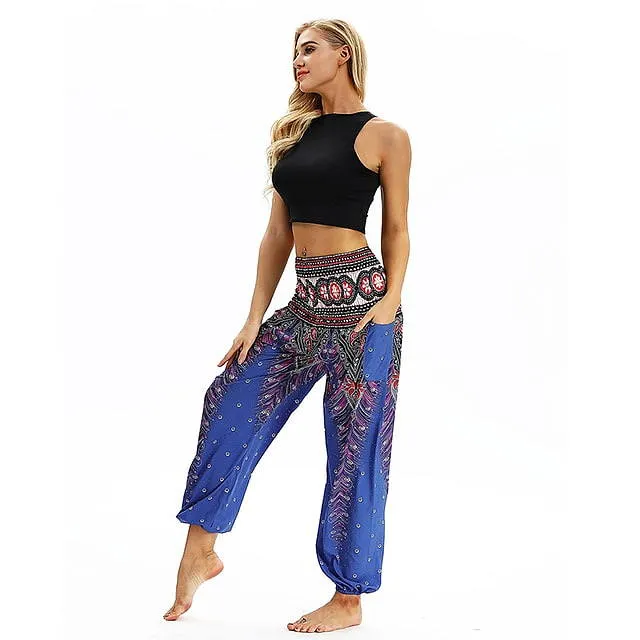 Women Loose Yoga Pants Floral Print Wide Leg Trousers