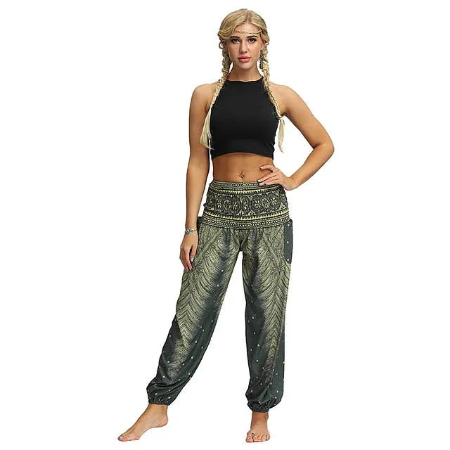 Women Loose Yoga Pants Floral Print Wide Leg Trousers