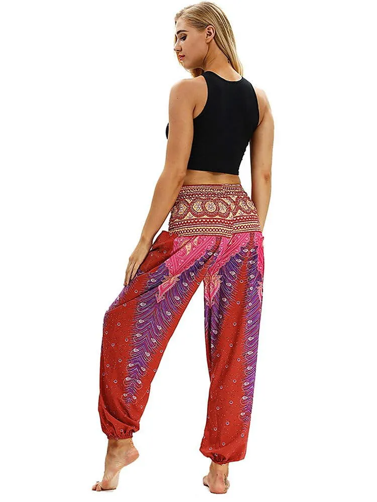 Women Loose Yoga Pants Floral Print Wide Leg Trousers