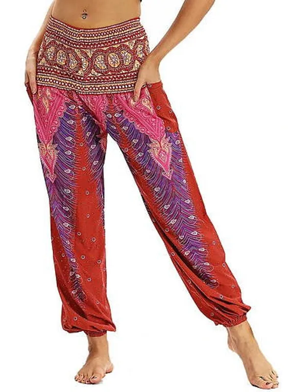 Women Loose Yoga Pants Floral Print Wide Leg Trousers