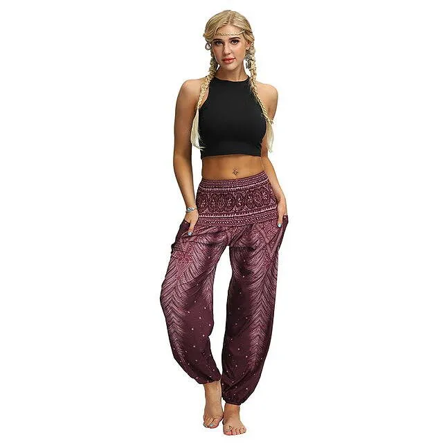Women Loose Yoga Pants Floral Print Wide Leg Trousers